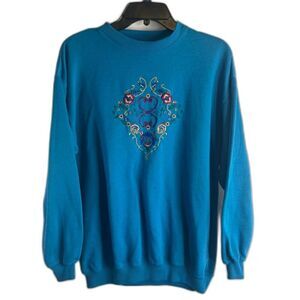Needle & Threads Sport Vintage Granny Core Floral Embroidered Crewneck‎ Sz MD